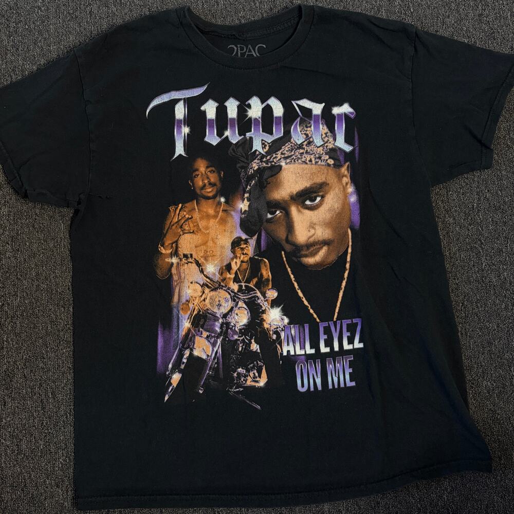 Vintage Y2k Tupac Rap All Eyez on Me Black Graphic Tee Men's Short Sleeve Large